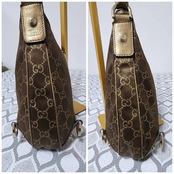 Authentic GUCCI GG Fabric Abbey Medium D-Ring Hobo Bag Gold Golden Brown - Picture 9 of 14